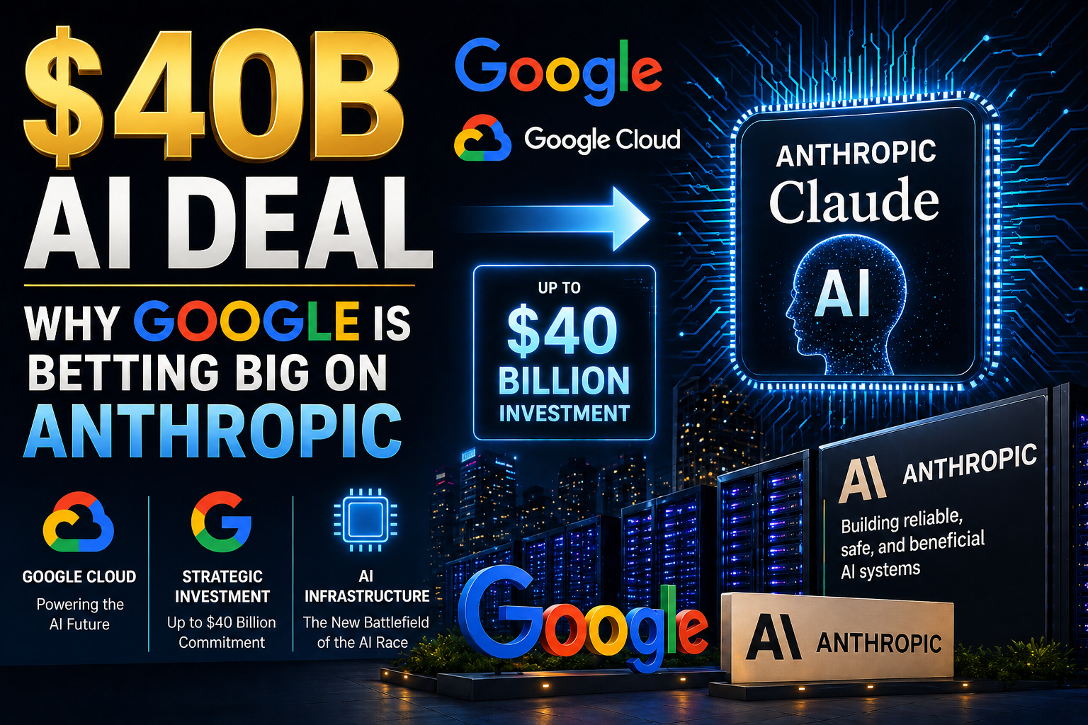Google $40B AI investment in Anthropic illustrating AI infrastructure, cloud computing, and the Claude AI model