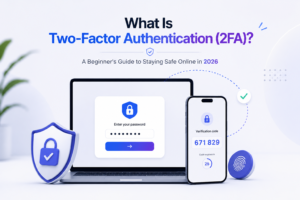 Minimalist illustration of two-factor authentication showing a smartphone security code and a secure login verification process.